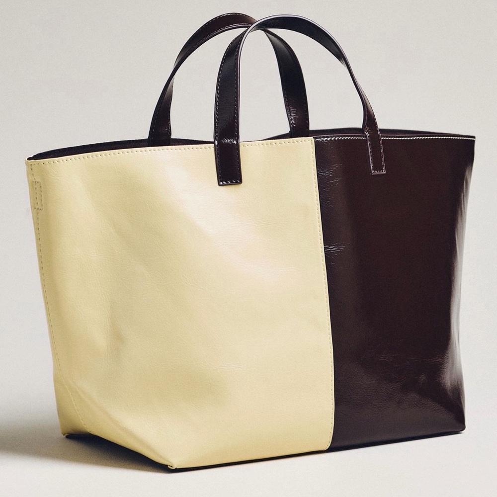 Anthropologie Maeve Two-Toned Waxy Tote Chocolate/Yellow